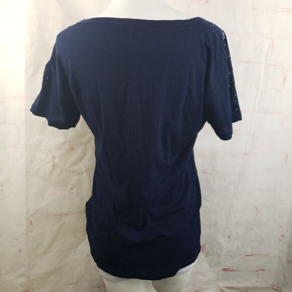 3/$25 J Crew Blue semisheer sparkle tee blue med - Picture 3 of 6